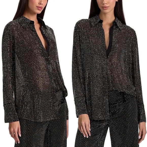 Alice + Olivia Crystal Embellished Oversized Button Down Size XS NWT - Picture 3 of 16